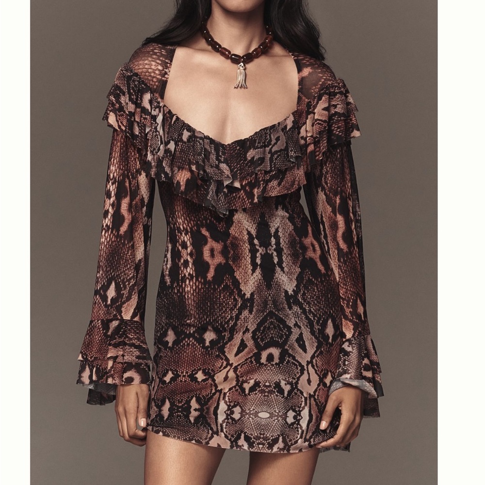 NWT AFRM Brown and Black Snake Print Long Sleeve Dress